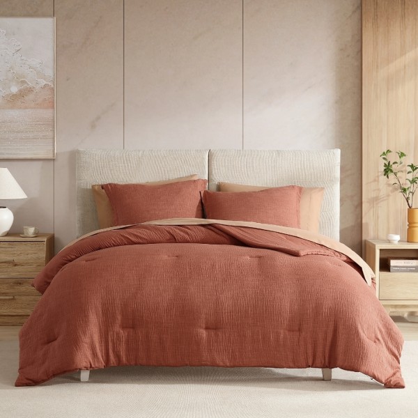 Easy 5Pcs Bed In A Bag Textured Comforter Set Rust 240X260 cm