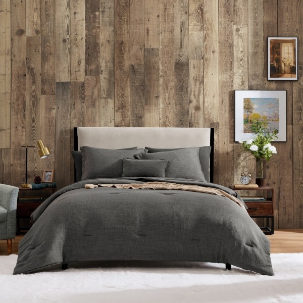 Easy 5Pcs Bed In A Bag Textured Comforter Set Grey 240X260 cm