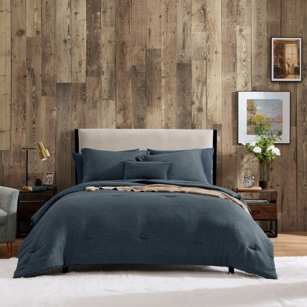 Easy 5Pcs Bed In A Bag Textured Comforter Set Blue 240X260 cm