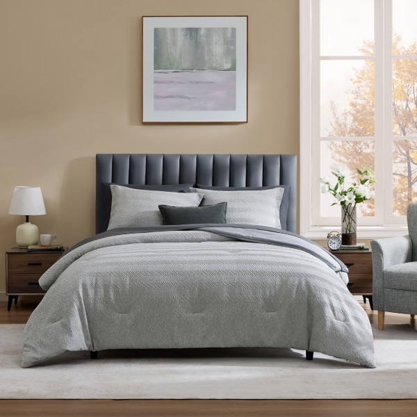 Chevron 5Pcs Bed In A Bag Comforter Set Grey 220X240 cm