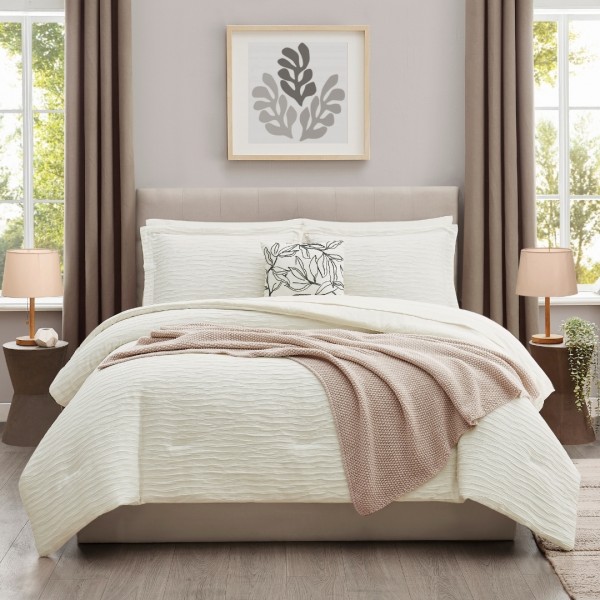 Crinkle 5Pcs Bed In A Bag Comforter Set Cream 220X240 cm