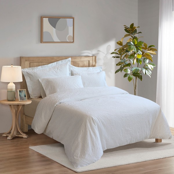 Troy 5Pcs Jacquard Duvet Cover Set White 220X240 cm