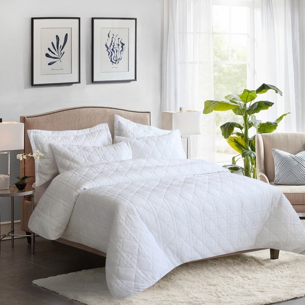 Jane 5Pcs Quilted Duvet Cover Set White 220X240 cm