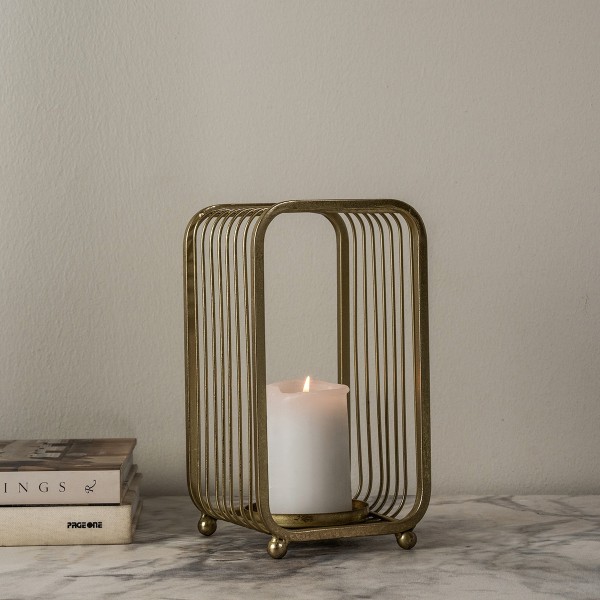 Rectangle Metal Candle Holder Gold 14X14 cm