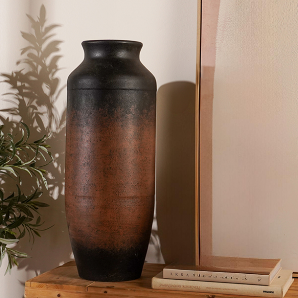 Scuttle Metal Vase Brown/Black 25X66 cm