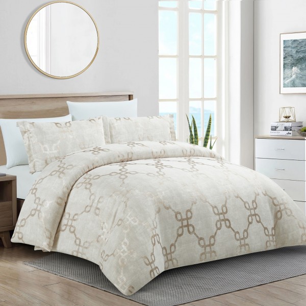 Chain 5Pcs Luxury Jacquard Duvet Cover Set Gold 220X240 cm