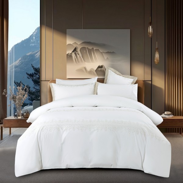 Zara 5Pcs Embroidered Duvet Cover Set White/Beige 220X240 cm