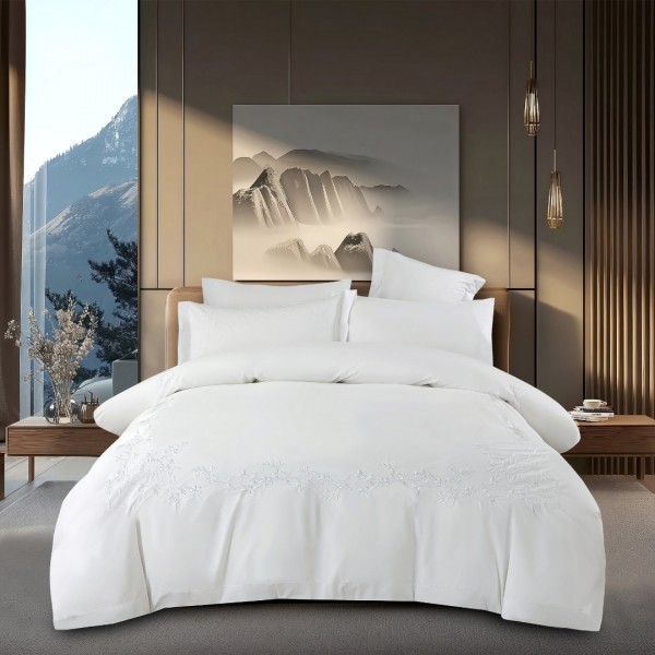 Leela 5Pcs Embroidered Duvet Cover Set White 240X260 cm