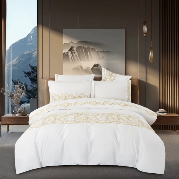 Stream 5Pcs Embroidered Duvet Cover Set Gold 240X260 cm