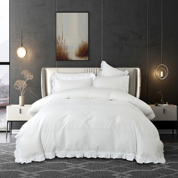 Zeez 5Pcs Embroidered Duvet Cover Set White 220X240 cm
