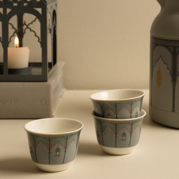 Qaser New Bone Gahwa Cup Set 6Pcs Grey 