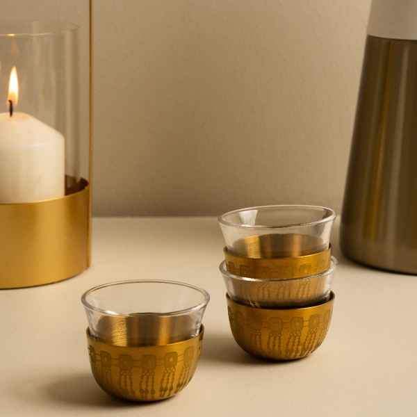 Hamma Glass Gahwa Cup Set 6Pcs Gold