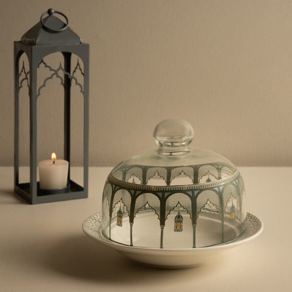 Qaser Lidded New Bone Date Plate Grey 20 cm