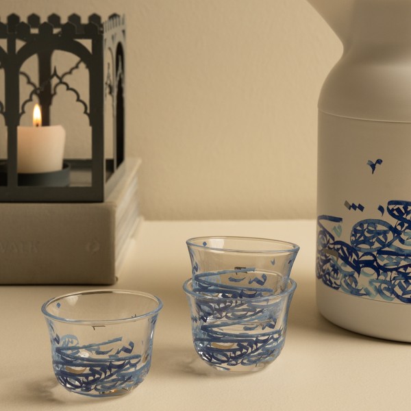 Almidad Glass Gahwa Cup Set 6Pcs Blue