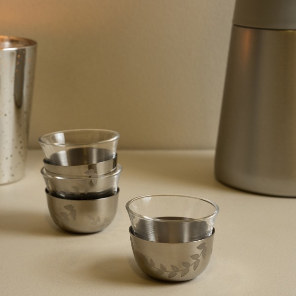 Muwaraq Glass Gahwa Cup Set 6Pcs Silver