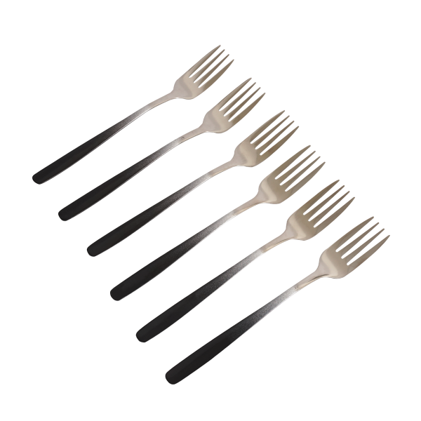 Coloured Stainless Steel Dessert Fork Set 6Pcs Silver/Black