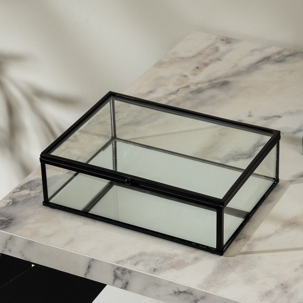 Reed Glass Storage Box Black 18X13X5.5 cm 