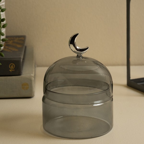 Gamrah Glass Deco Jar Grey 9X9X12 cm