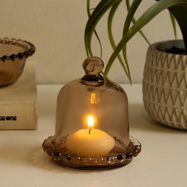 Perlen Glass Candle Holder Beige 9.5X9.5X10 cm