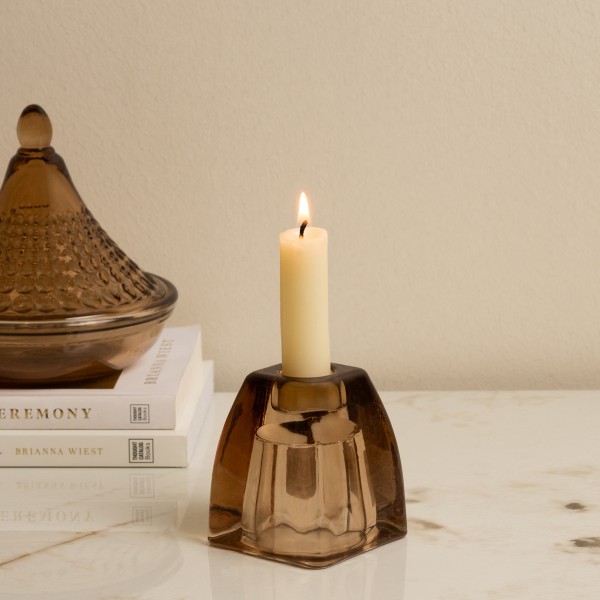 Ober Glass Candle Holder Beige 6.5X6.5X7 cm