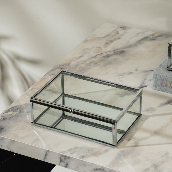Reed Glass Storage Box Silver 15X10X5 cm 