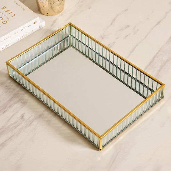 Alira Glass Tray Gold 30X20X4.5 cm