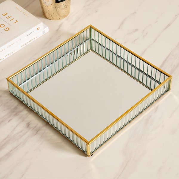 Alira Glass Tray Gold 25X25X4.5 cm