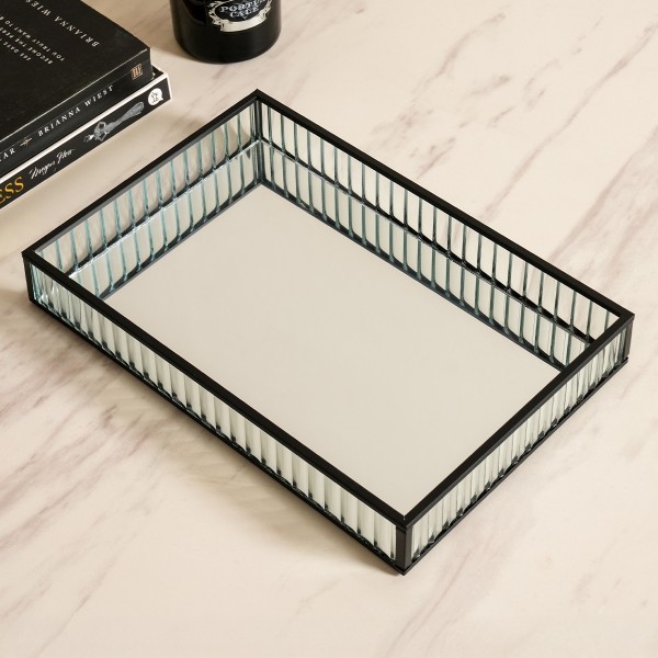 Aztec Glass Tray Black 35X25X4.5 cm