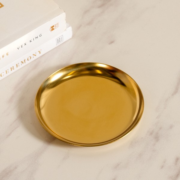 Round Shiny Metal Tray Gold 10X10 cm