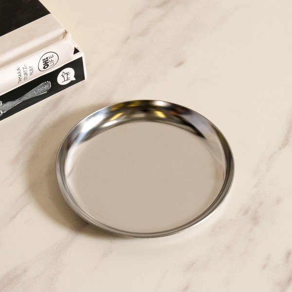 Round Shiny Metal Tray Silver 10X10 cm