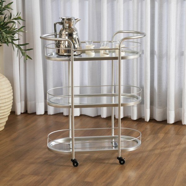 Onryx 3-Tier Metal/Glass Barcart Silver 68X36X82 cm