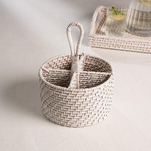 Claire Rattan Cutlery Holder White/Natural D:20 cm