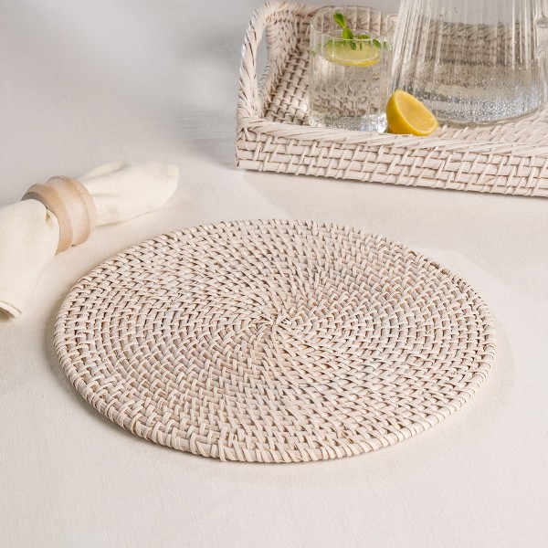 Claire Rattan Placemat White/Natural D:33 cm