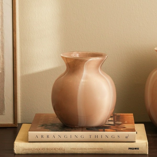 Natella Glass Vase Beige/White 15X15X18 cm
