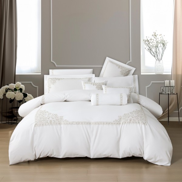 Filomena Embroidered Comforter Set 8Pcs Beige 260X270 cm