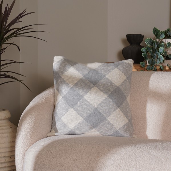 Check Knit Cushion White/Grey 50x50 cm