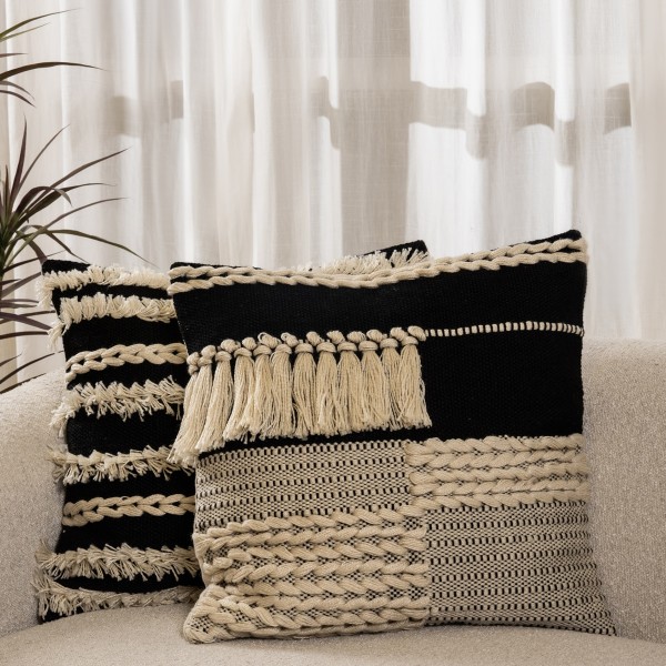 Tasseled Cushion Black 50X50 cm