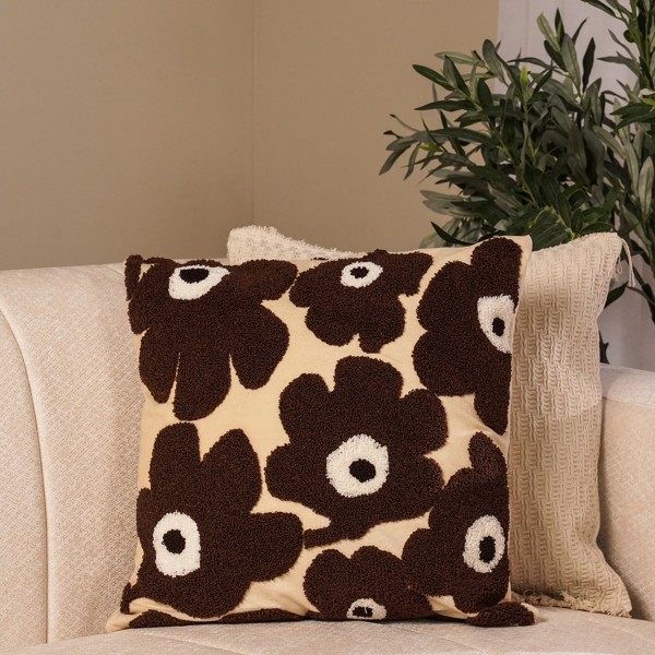 Flora Tuft Cushion Brown 45 X 45 cm  