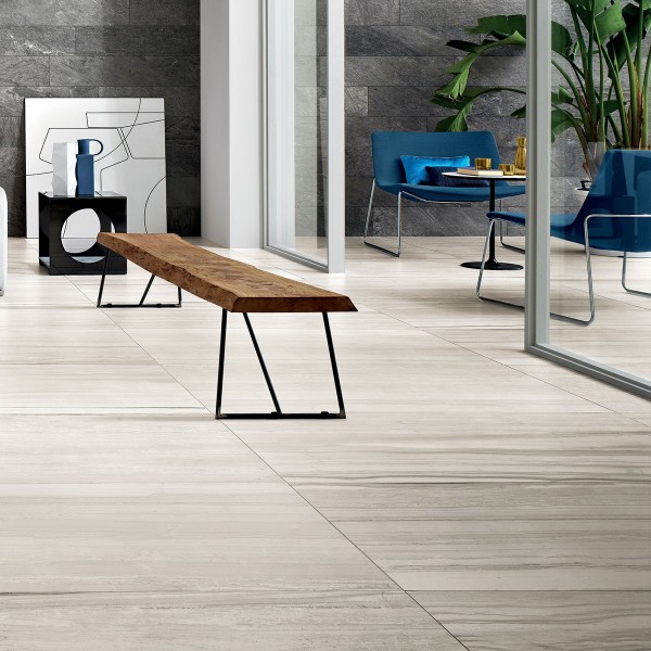Striato Matt Porcelain Floor Tiles White 60X120 cm