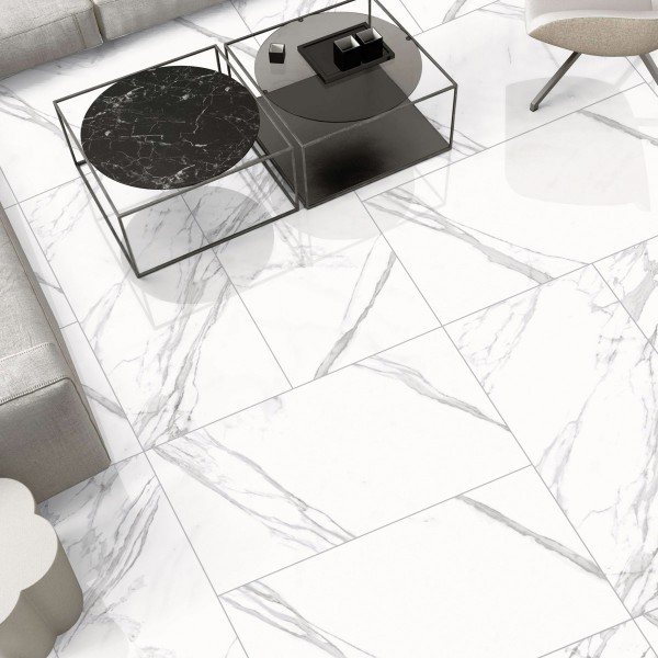 Carrara Polish Porcelain Floor Tiles White 60X120 cm