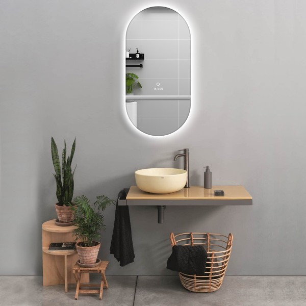 Nome Pill Round Mirror with LED 50X100 cm + Shelf