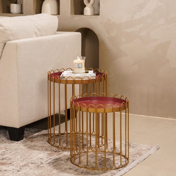 Triad Set of 2 Side Tables Brown/Gold