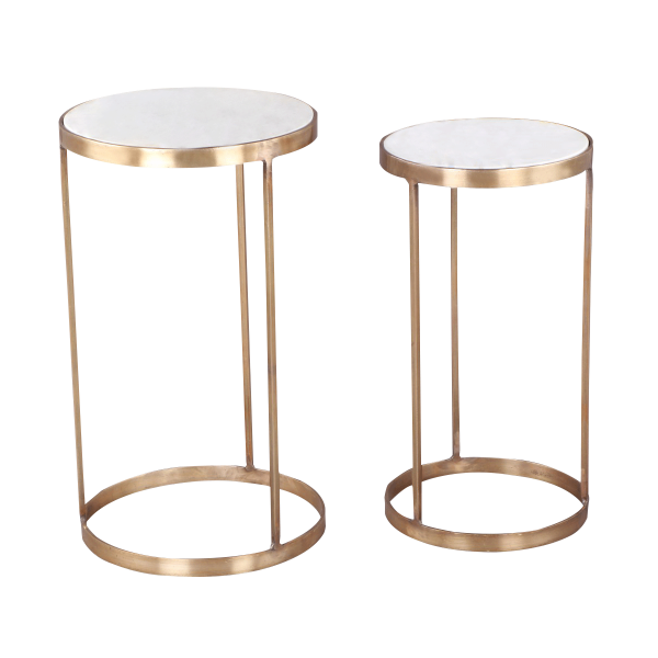 Yudu Set of 2 Side Table Marble Top White/Gold