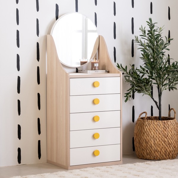 Flexy Kids Chest of Drawers with Mirror Oak/Cream