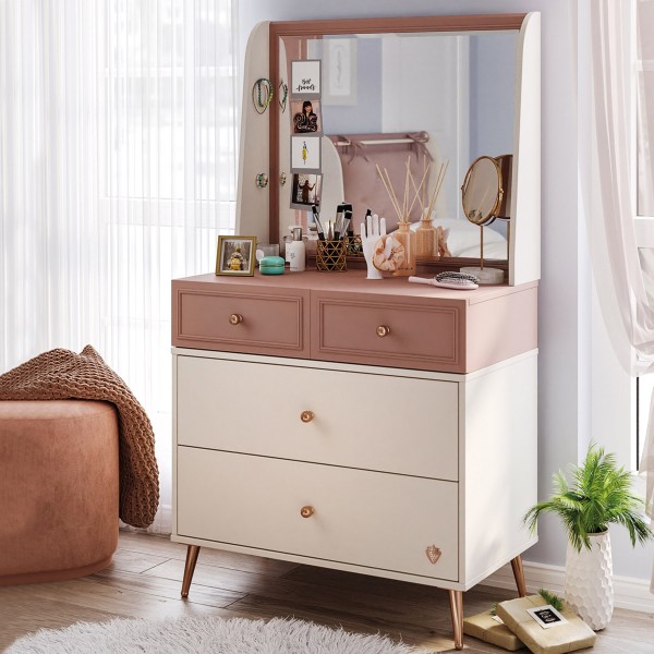Elegance Kids Dresser with Mirror Pink/Cream
