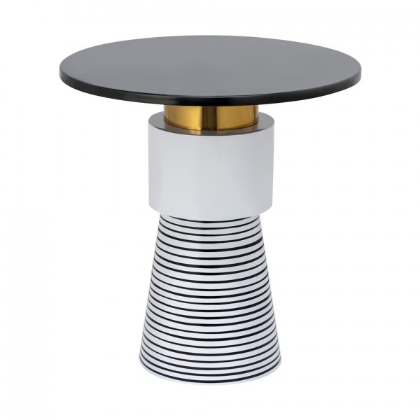 Zebra Side Table with Top Glass Black/White