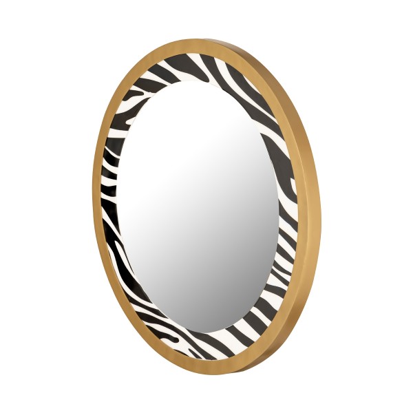 Zebra Round Wall Mirror with Golden Border Black/White