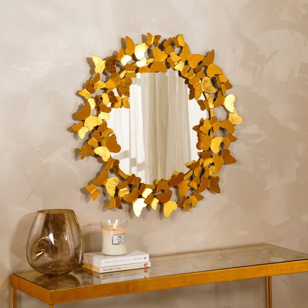 Butterfly Round Wall Mirror Gold