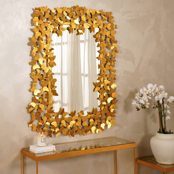 Butterfly Rectangular Wall Mirror Gold