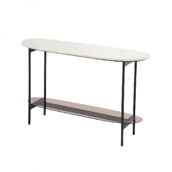 Trident Console Bottom Glass White Marble/Black
